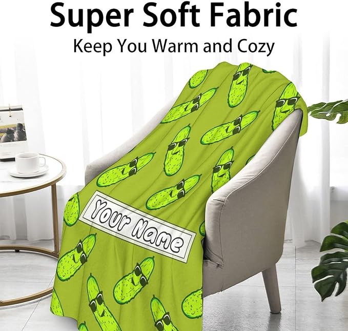 Custom Pickle Throw Blanket for Baby - 30x40 Inches Lap Size - Soft Fluffy Cozy Blankets Gift - Green Funny Blanket Throws for Couch, Work