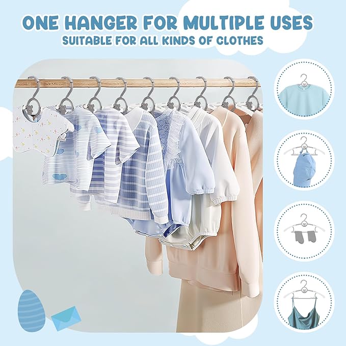 50 Pack Kids Hangers for Nursery Closet, Adjustable Non-Slip Toddler Baby Hangers with Windproof Buckle, 11-14" Infant Child Plastic Clothes Pant Hanger for Boys Girls Newborn Adult, Grey