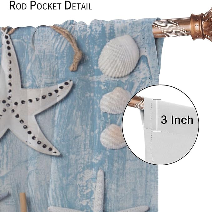 Nautical Curtain,Navy Anchor Sailing Map Starfish Seashells Bedroom Curtain,Waterproof Washable Fabric for Bedroom Decor Set 2 Panels,42x45 Inches