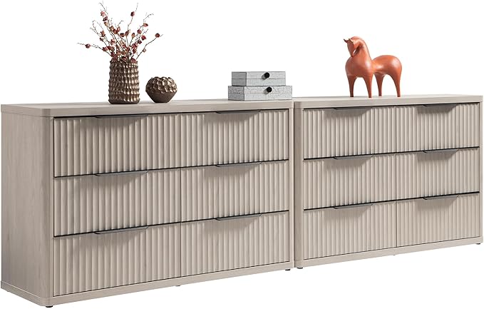 SICOTAS Dresser for Bedroom 107" Wide 6 Drawer Dressers & Chests of Drawers for Closet Long Large Modern TV Stand Set for Clothes Storage Fluted Wide Clothes Closet for Hallway Entryway, White Alder