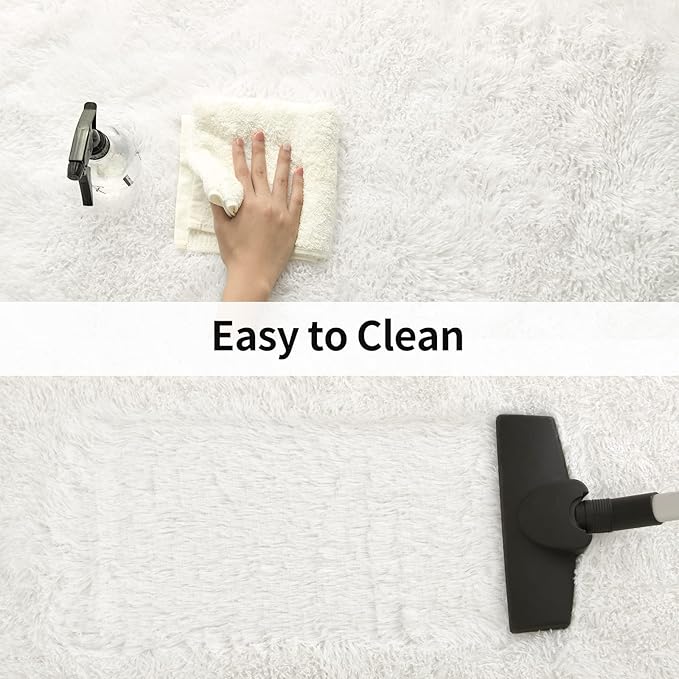Merelax Modern Soft Fluffy Large Shaggy Rug for Bedroom Livingroom Dorm Kids Room Indoor Home Decorative, Non-Slip Plush Furry Fur Area Rugs Comfy Nursery Accent Floor Carpet 4'x6' Ivory