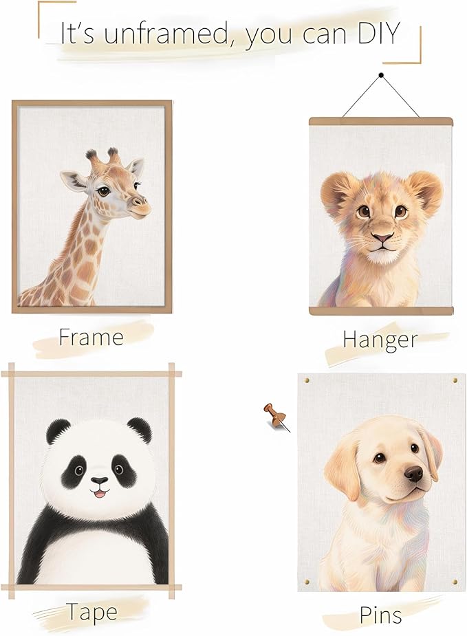 VOLIX Set of 6 Wall Art Unframed Jungle Animal Wall Hanging Decor for Kids Room, Nursery, Safari Themed Birthday Party, 8" x 10"