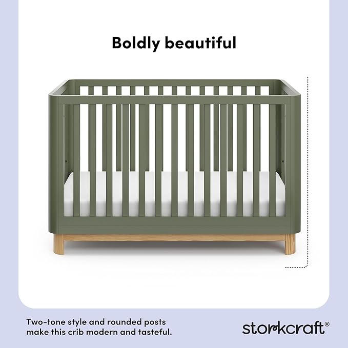Storkcraft Santos Convertible Crib (Olive & Natural) – GREENGUARD Gold Certified, Fits Standard Crib Mattress, Converts to Toddler Bed and Daybed, 4 Adjustable Mattress Heights, Rounded Edges