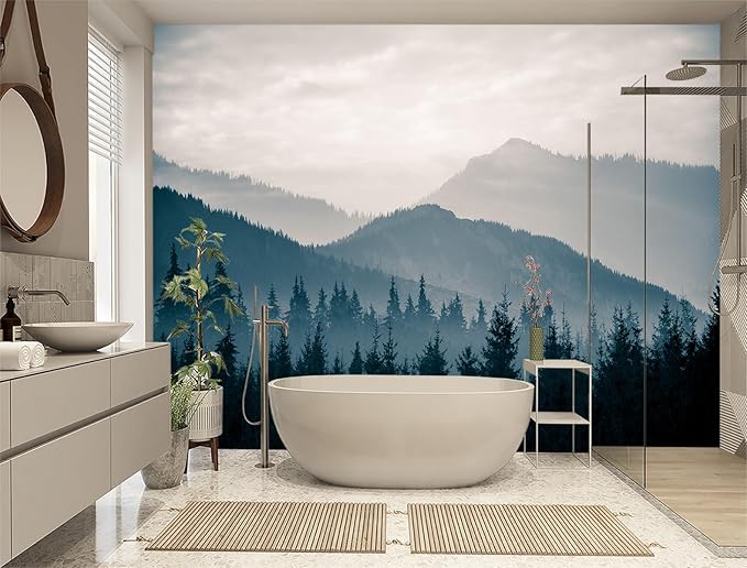 XMPMBM-Misty Forest Fabric Wallpaper Pine Forest Living Room Bedroom Bathroom Wall Mural-W 154" X H 105"（112 Square Foot）