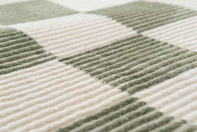 Revival Rugs Gambit 3'x5' Checkered Rug Machine Washable Area Rug for Kitchen Bedroom - 100% Recycled Oeko-TEX Certified, Medium Pile, Green, Beige