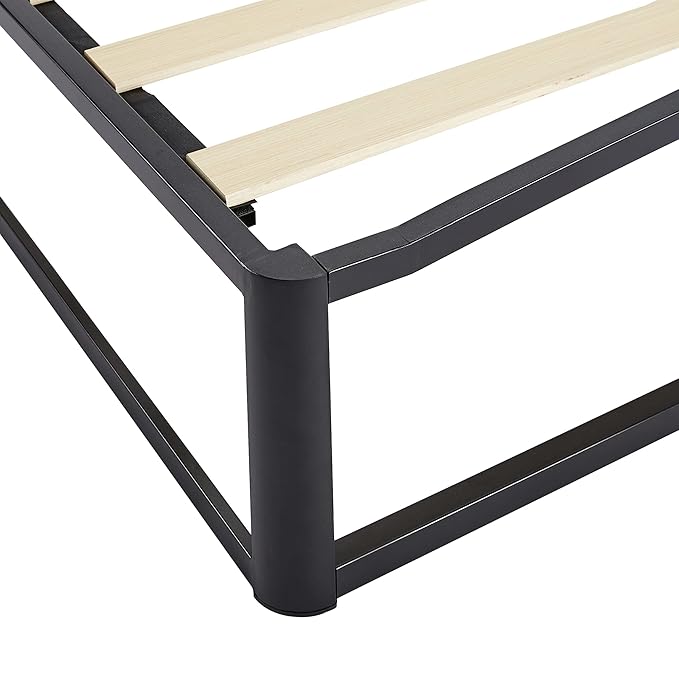 Amazon Basics Metal Platform Bed Frame, with Wood Slat Support, 10 inches High, Full, Black