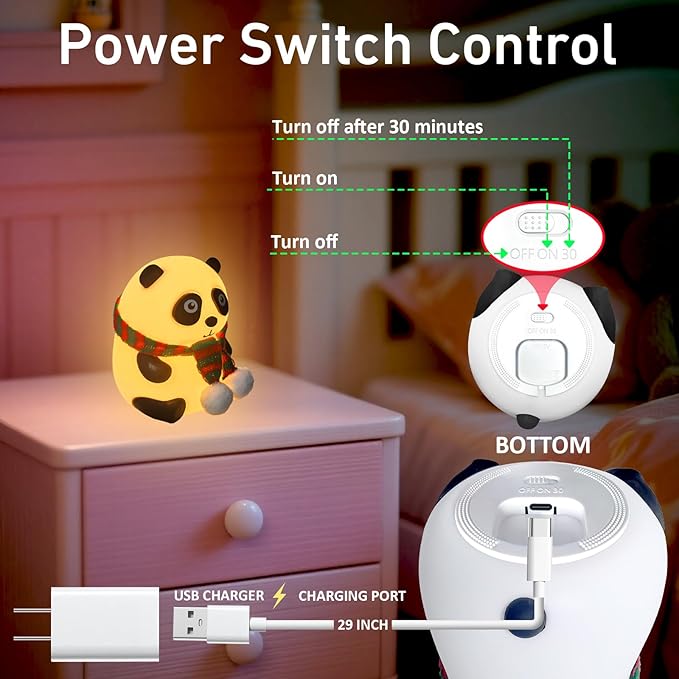 Cute Panda Night Light, LED Squishy Novelty Animal Night Lamp with 7 Color Modes, Soft Silicone Dimmable Nursery Nightlight for Breastfeeding Toddler Baby Kids Decor, Cool Gifts Kids (Panda)