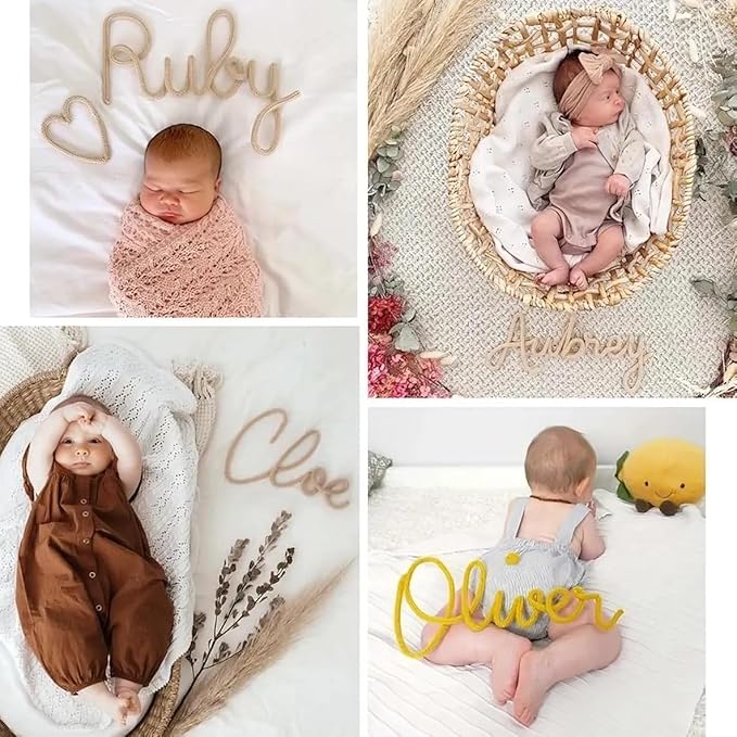 Custom Wire Name Sign, Personalized Nursery Wall Art, Knitted Metal Lettering for Baby Room, Playroom Door Decor