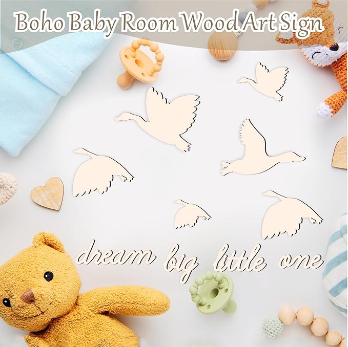 Dream Big Little One Wooden Walls Decor Baby Room Arts Decals Nursery Wall Art Sign Sticker Peel and Stick Colorable Inspirational Art Decoration for Kids Boys Girls Bedroom Playroom Decor-10pcs