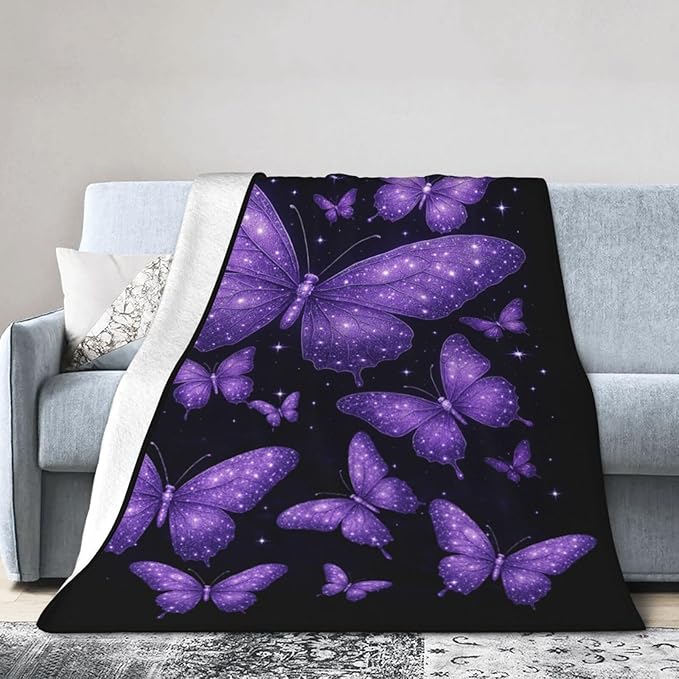 Butterfly Throw Blanket Purple Butterflies Fleece Blanket Soft Cozy Fuzzy Plush Warm Stuff Beautiful Butterfly Bedding Blankets Gifts for Kids Adult Men Women 50"X60"