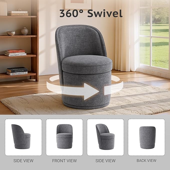 Swivel Accent Chair Set of 2, 360° Swivel Round Chair with Hidden Storage, Modern Small Barrel Armchair for Living Room/Bedroom, Darkgrey