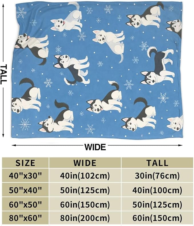 Cute Husky Blanket Huskies Dog Pattern Throw Blanket Soft Cozy Fleece Fuzzy Plush Warm Stuff Puppy Bedding Blankets Gifts for Husky Lover Boys Girls Kids Adult Men Women 50"X60"