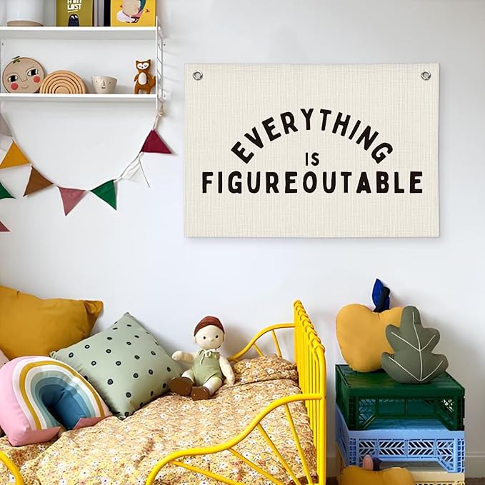 Everything is Figureoutable Inspirational Wall Decor, Office Motivational Wall Decor, Classroom Linen Canvas Banner Hanging Flag, 20x30 Inch