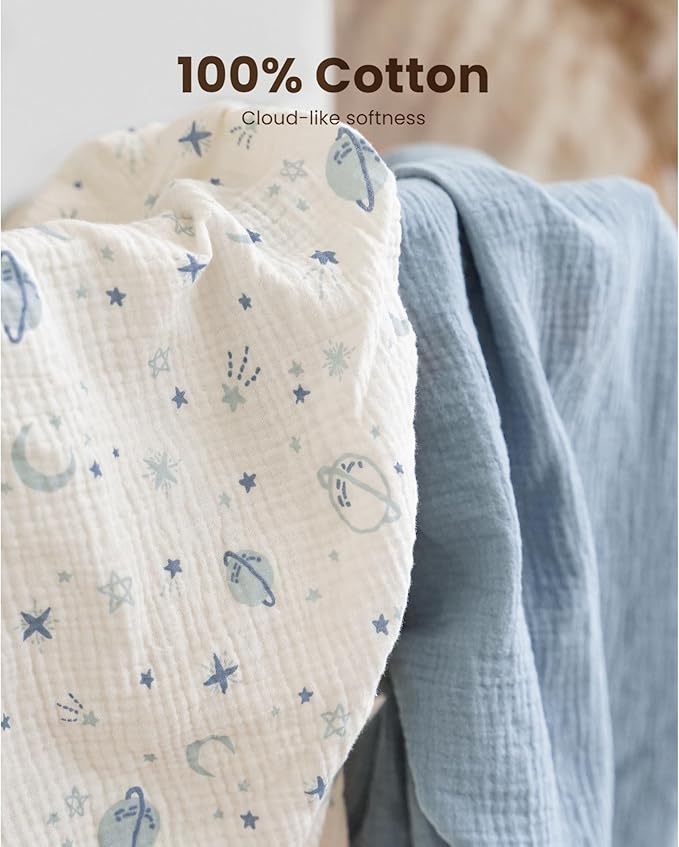 Konssy 2 Pack Muslin Bassinet Sheets for Baby Boy, 100% Cotton Soft Breathable Bassinet Mattress Sheets Fit for Hourglass Oval Cradle Rectangle Mattress (Star,Blue)