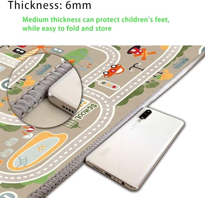Car Rugs Play Mat for Toy Cars，Kids Rug with Roads for Playroom，City Life Road Carpet for Baby Learning，Non-Slip Educational Nursery Rug for Toddlers(Grey, 80×120cm/31×47")