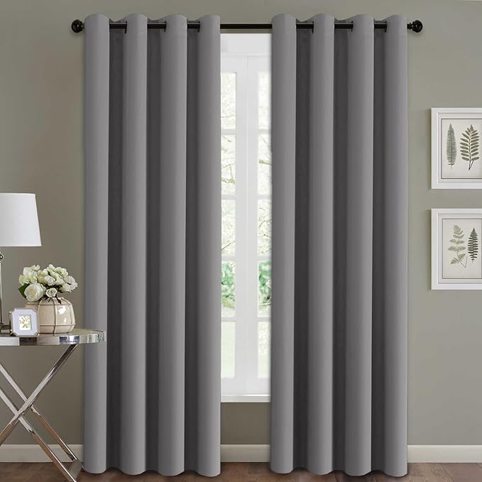 H.VERSAILTEX Three Pass Microfiber Blackout Thermal Insulated Grommet Panel Window Curtains/Drapes (Set of 2 Panels, 52 x 96 Inch, Grey)