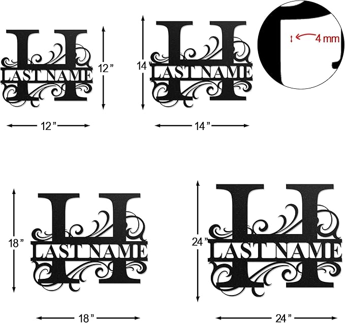 LULLBABYMALL Custom Metal Signs - Last Name Sign, Split Letter Monogram, Letter H, Family Name Wall Art, Outdoor Metal Signs, Personalized Wedding Gift