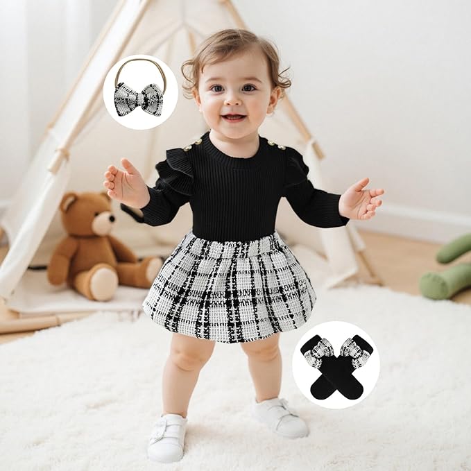 Giraropa Baby Girl Fall Winter Clothes Long Sleeve Romper Dress + Socks + Headband Newborn Infant Cute Casual Outfits
