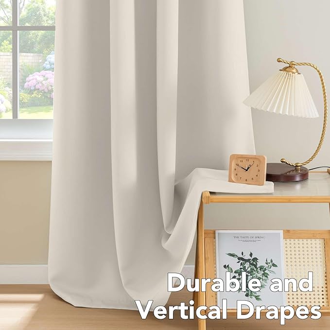 H.VERSAILTEX Room Darkening Curtains for Living Room Light Reducing Thermal Insulated Window Treatment Panels/Drapes Grommet Top 2 Panels (Ivory - 52 x 96 Inches)