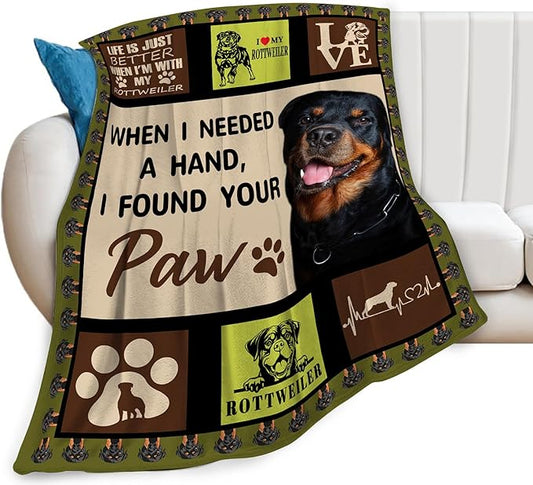 Rottweiler Blanket Rottweiler Gifts Throw Blanket Super Soft Flannel Fluffy Plush Cozy Fuzzy Fleece Stuff Animals Blanket Decor for Dog Lover Woman Girl Kids Adults Man for Bed Sofa Couch 40"X50"