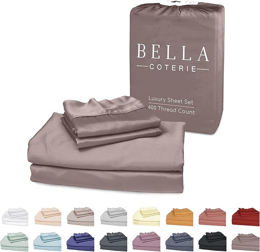 Bella Coterie Luxury Bamboo Viscose 34” Split Top King Size Sheet Set | 1 Fitted Sheet for Sleep Number & Adjustable Beds | 100% Organically Grown | Cooling & Soft | 18” Deep Pocket [Mocha]