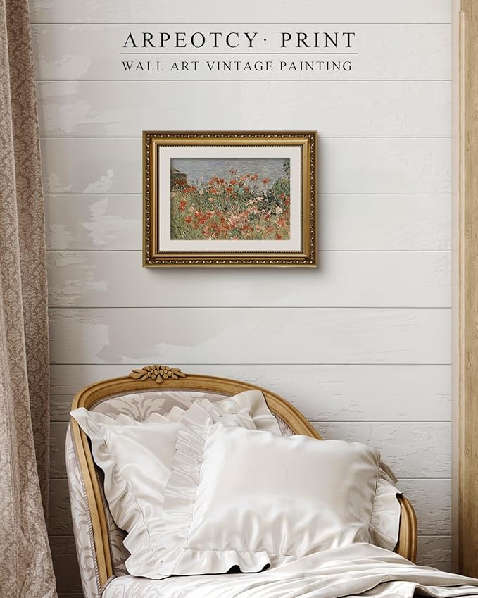 ARPEOTCY Vintage Gold Framed Wall Art, Retro Garden Shoals Sea Sky, Canvas Prints Artwork with Antique Frame, Victorian Wall Paintings Decor for Living Room Gallery, 11x14 inch