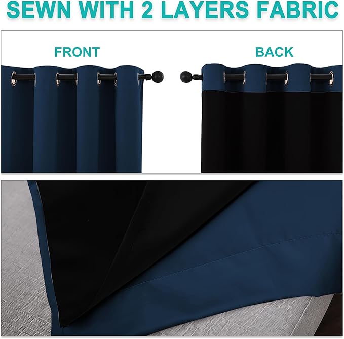 NICETOWN Moroccan Blue Full Shade Curtain Panels, Pair of Energy Smart & Noise Blocking Out Blackout Drapes for Dining Room Window, Thermal Insulated Guest Room Lined Window Dressing(70 x 84 inch)