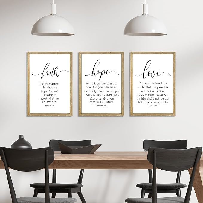 Faith Hope and Love Bible Verses Wall Decor Sign 16x11Inch Wood Framed Set of 3 Farmhouse Living Room Christian Faith Scripture Art Inspirational Religious Quote Love Wall Hanging (Wood)