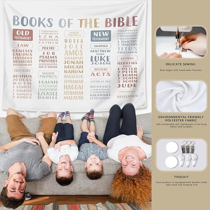 LIANGW Bible Verses Christian Tapestry, Indoor Outdoor Wall Art Tapestry for Bedroom, Teens Room Decoration Living Room Bedroom, Books Of The Bible 50x60 inches