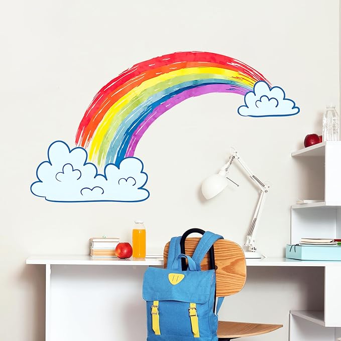Rainbow Wall Decals Watercolor Rainbow Decor for Kids Room, Cute Watercolor Rainbow Wall Stickers Cloud Wall Decor Murals Decorations for Classroom Girls Room Nursery