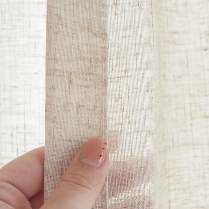 jinchan Beige Linen Blend Curtains 72 Inches Length 2 Panels for Bedroom Living Room, Light Filtering 50 Inches Wide Natural Farmhouse Drapes with Rod Pocket Back Tab (50W x 72L, Ecru)