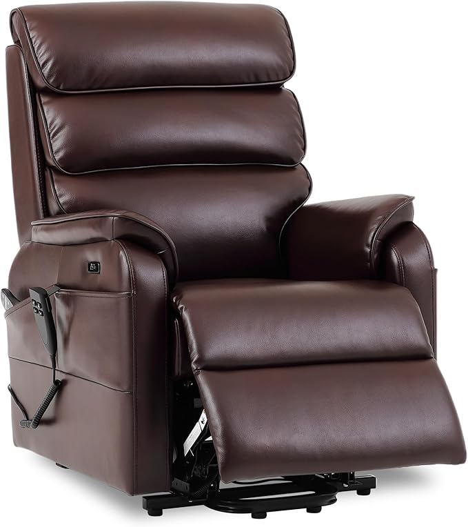 DYNOX 300 LBS Power Lift Recliner Chair for Elderly, Small Size Dual Motor Lay Flat Infinite Positions Recliner with Heat, Massage & USB Charging Port (9188S,Faux Leather,Brown)