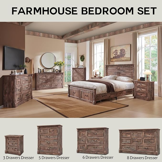 Farmhouse 7 Drawers Dresser for Bedroom, 57" Tall Large Dressers & Chests of Drawers w/Roman Column, Storage Dressers Organizer for Bedroom, Hallway, Living Room, Light Brown