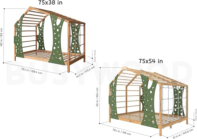 BUSY WOOD Montessori Bed for Toddlers - Toddler Montessori Bed - Twin Bed Frame for Kids - Indoor Climbing Gym Bed - Jungle Gym Bed - Wooden Monkey Gym Bed