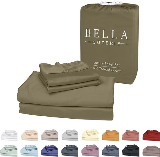 Bella Coterie Luxury Bamboo Viscose Twin Size Sheet Set | 100% Organically Grown | Ultra Soft | Cooling for Hot Sleepers | 18" Deep Pocket [Olive]
