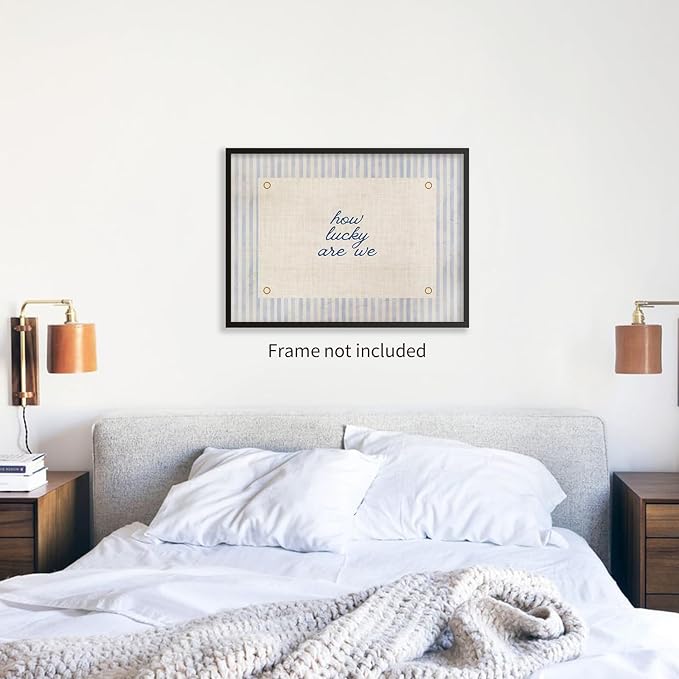 YYS How Lucky Are We Quote Wall Art Navy Blue Positive Affirmations Poster Trendy Minimalist Aesthetic Canvas Prints for Dorm Bedroom Wall Decor 08x10 inch Unframed