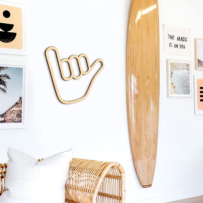 Shaka Wooden Wall Sign Hang Loose Sign Hawaii Aloha Surfer Hand Sign Surf Wall Decor for Home Living Room Kitchen Bathroom Bedroom Hand shape Finger Nursery Room Decoration