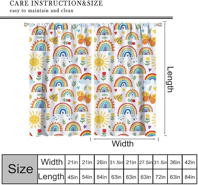 Boho Rainbow Curtains for Kids Nursery Colorful Floral Sun Star Clouds Pastel Bohemian Pattern Print Window Drapes for Girl Bedroom Living Room Kitchen Decor,2 Panel Set,84Wx84H Inch Blackout