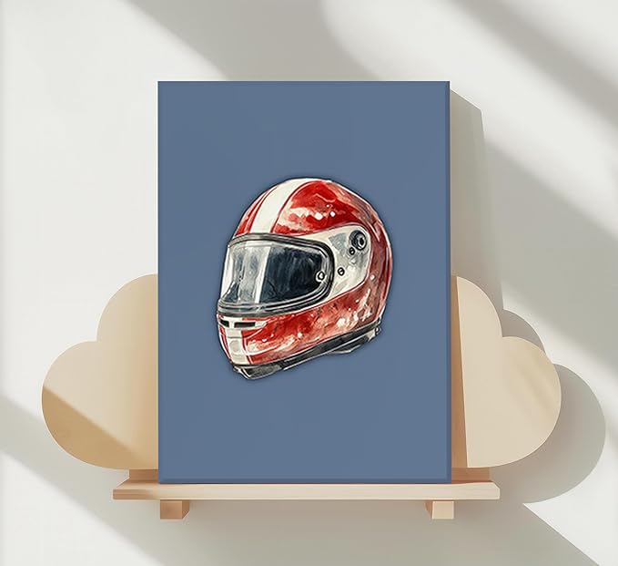 Vintage Racing Car Nursery Wall Art Teddy Bear Pictures Wall Decor Boy Navy Blue Vehicle Posters Retro Sport Painting Canvas Print Artwork for Kids Boy Room Playroom, Framed