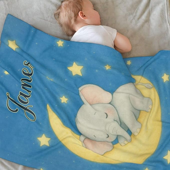Ship Next Day Personalized Baby Blanket for Kids, Custom Baby Blanket with Name, Super Soft Flannel Blankets, Custom Elephant Animal Blankets Baby Gifts for Christmas.