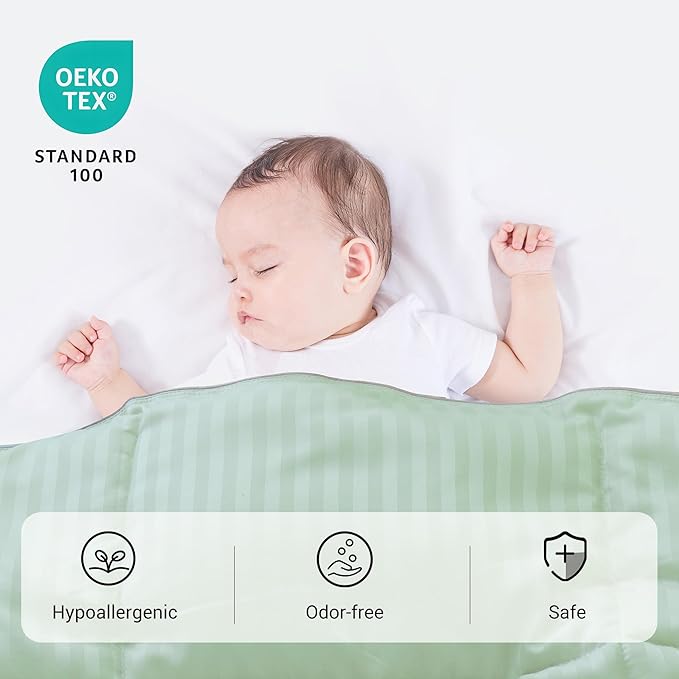 ZPECC Toddler Down Alternative Comforter, 39x47 Hypoallergenic Baby Blanket Quilt, Soft Breathable Lightweight All Season Kids Duvet Insert for Crib Stroller Cot Daycare, Green Stripe
