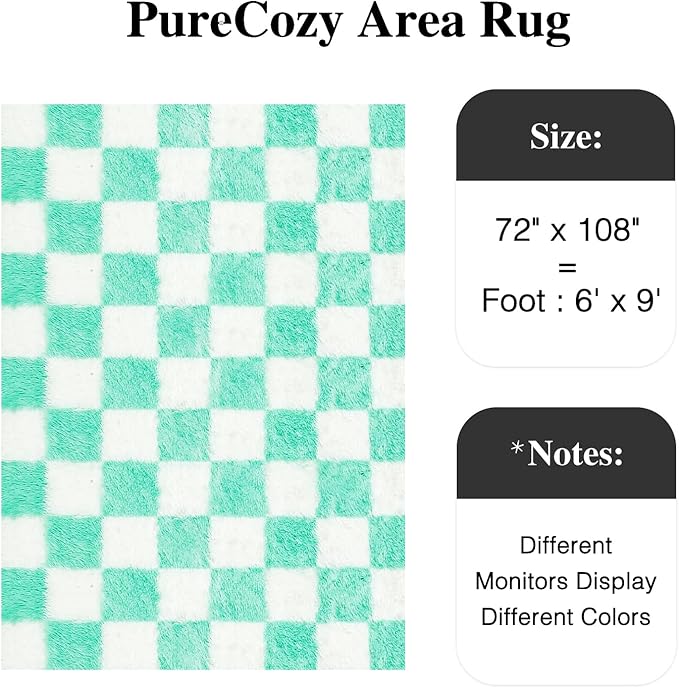 Checkered Rug 6x9 for Living Room, Green and White Modern Shag Rug Washable Non-Slip Large Area Rug Super Soft Indoor Fuzzy Carpet Fluffy Rugs for Bedroom Home Aesthetic Decor