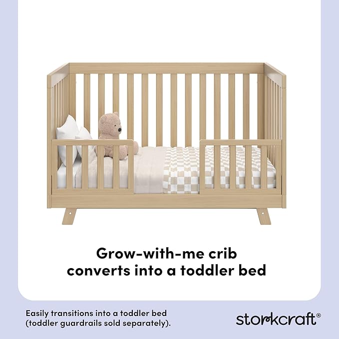 Storkcraft Beckett 3-in-1 Convertible Crib (Driftwood) – GREENGUARD Gold Certified, Fits Standard Crib Mattress, Converts to Toddler Bed and Daybed, 4 Mattress Heights, Grow-with-Me Design
