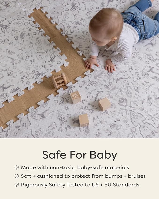 House of Noa Baby Play Mat – 4x6 Dove Aspen – Set of 6 Tiles – Cushioned EVA Foam Play Mat for Floor, Soft Interlocking Baby Crawling Mats for Hard Floors