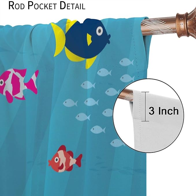 Boy Window Curtains Submarine Window Drapes Yacht Window Treatments Underwater World Oasis Thermal Drapes for Kids Girls Toddler Teens Room Dorm Decor Set 2 Panels,42x54 Inches