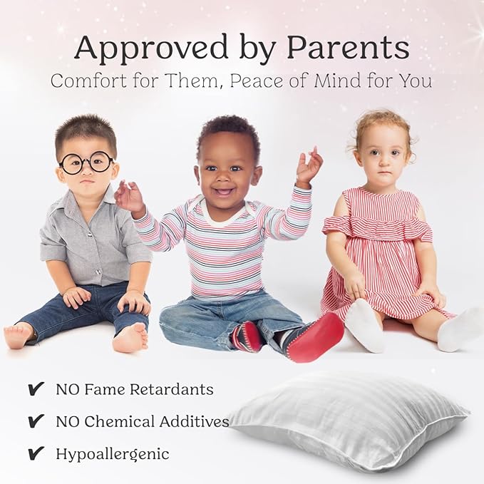 Toddler Pillow and Pillowcase 13x18 inches, Organic Cotton - Perfect for Toddlers 2-5 Years - Ideal for Toddler Travel Bed, Toddler Bedding Set, Kids Travel Pillow and Machine Washable