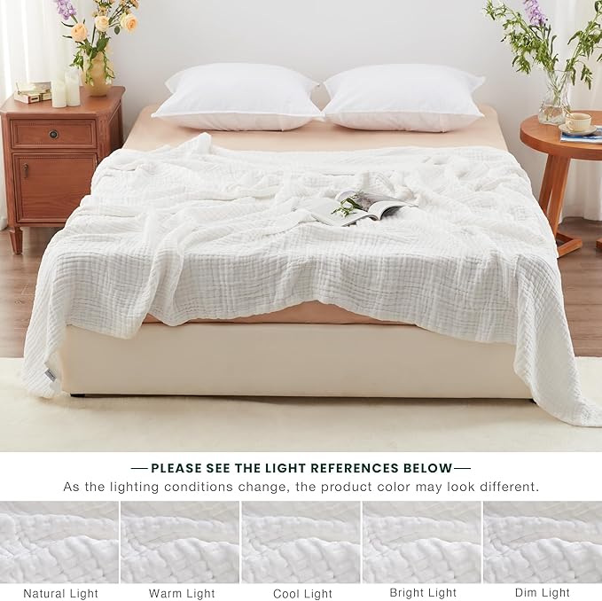 Love's cabin 6 Layer 100% Cotton Muslin Blanket, 108"x90" Muslin King Size Blanket for Bed Couch, Lightweight and Breathable Cotton Gauze for Adult, White