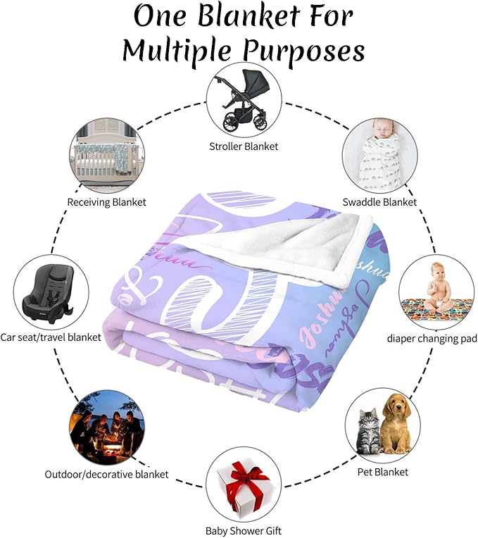 Personalized Baby Blanket with Name, Custom Name Blanket for Kids Soft Flanne Blankets in Easter Personalized Baby Gifts for Infant Newborn Shower (Rainbow)