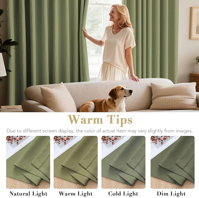 H.VERSAILTEX Blackout Curtains for Bedroom Thermal Insulated Room Darkening Living Room Curtains 72 Inch Long Grommet Privacy Protection Window Curtain Panels/Drapes for Nursery, 2 Panels, Sage