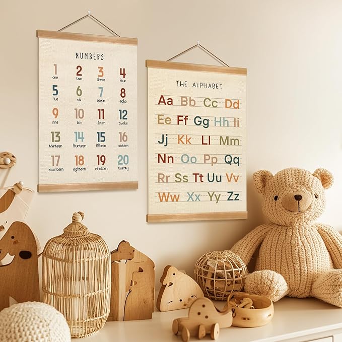 ZTGDA Alphabet Numbers Poster Set of 2, Alphabet Numbers Wall Art, ABC Banner Poster, Banner Wall Hanging Decor for Toddler Room Playroom Nursery Wall Classroom Decor 12x16inch (123&ABC-02)